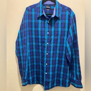 Chaps Easy Care Plaid Button Down Blue Shirt Mens Size XL L/S Workwear EUC